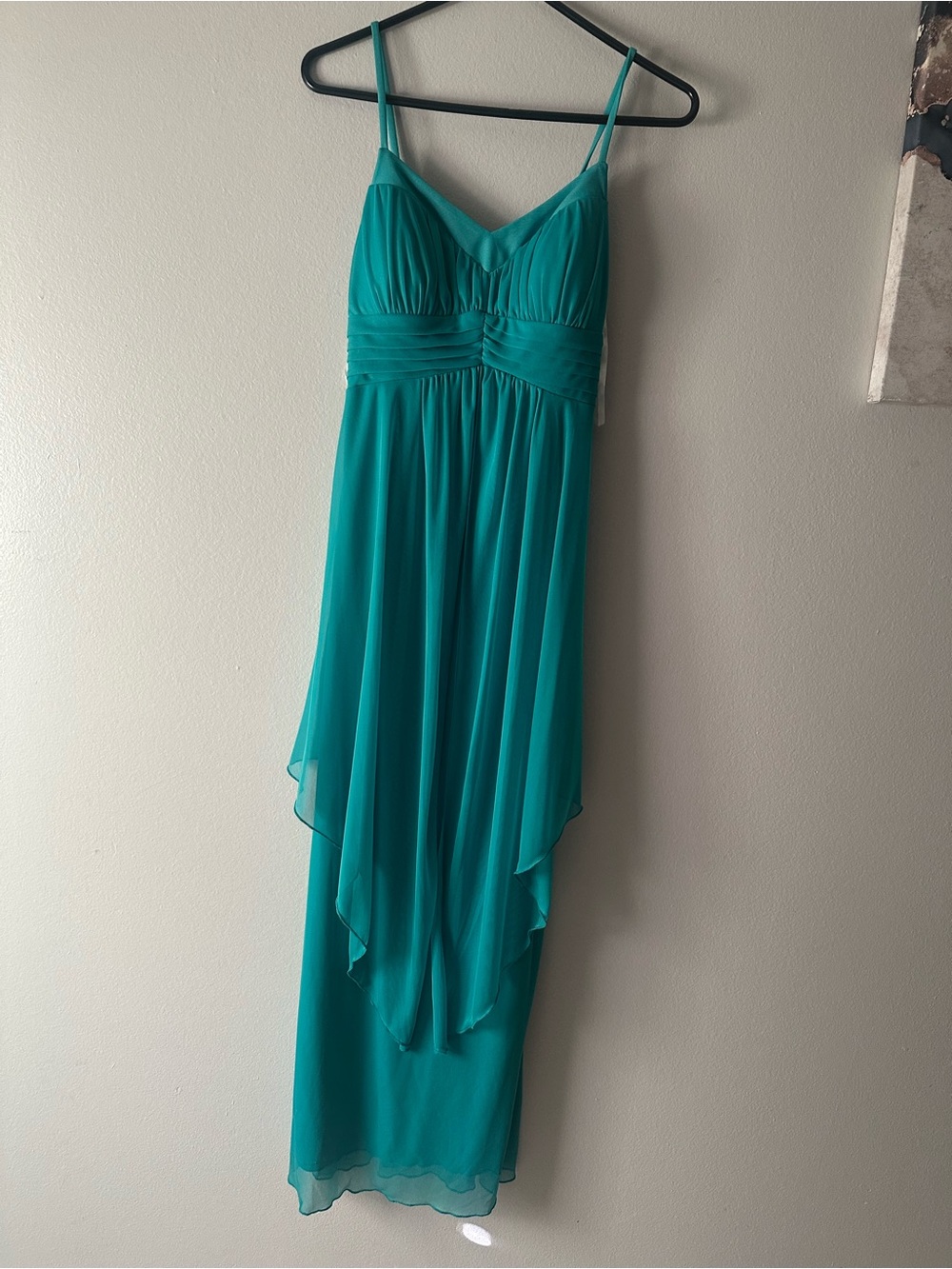 Enfocus  turquoise/ Teal High-Low Spaghetti Strap Chiffon Dress Sz 6